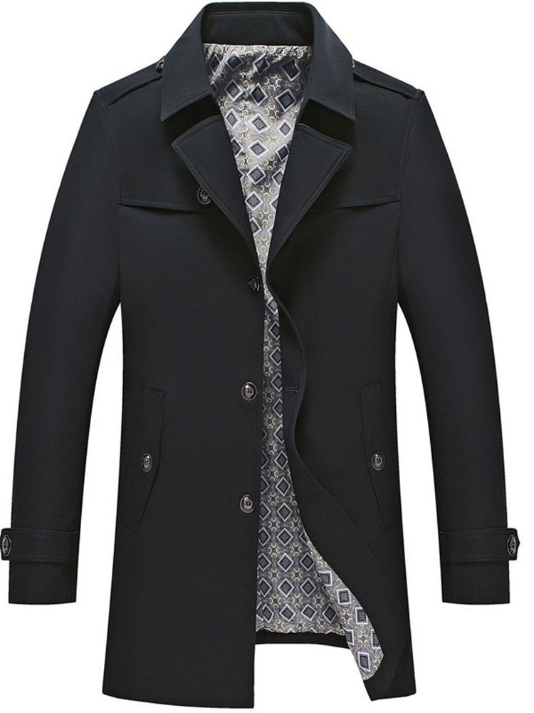 Vanlig Lapel Midtlengde Fall Casual Menns Trenchcoat