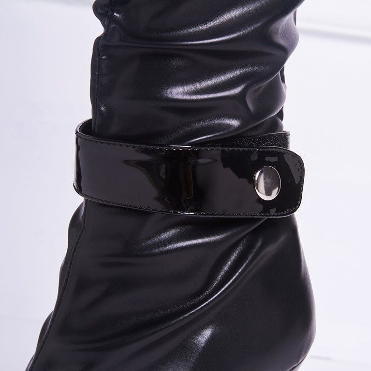 Black Cool Buckles Knee High Boots For Kvinner