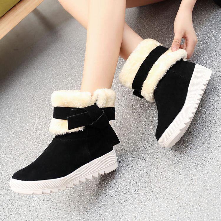 Bowknot Plain Hidden Elevator Heel Dame Snow Boots