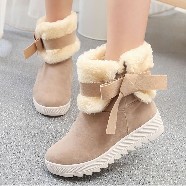 Bowknot Plain Hidden Elevator Heel Dame Snow Boots