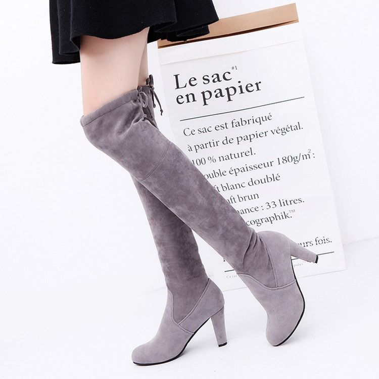 Chunky Heel Plain Round Toe Toe Knie High Boots For Kvinner