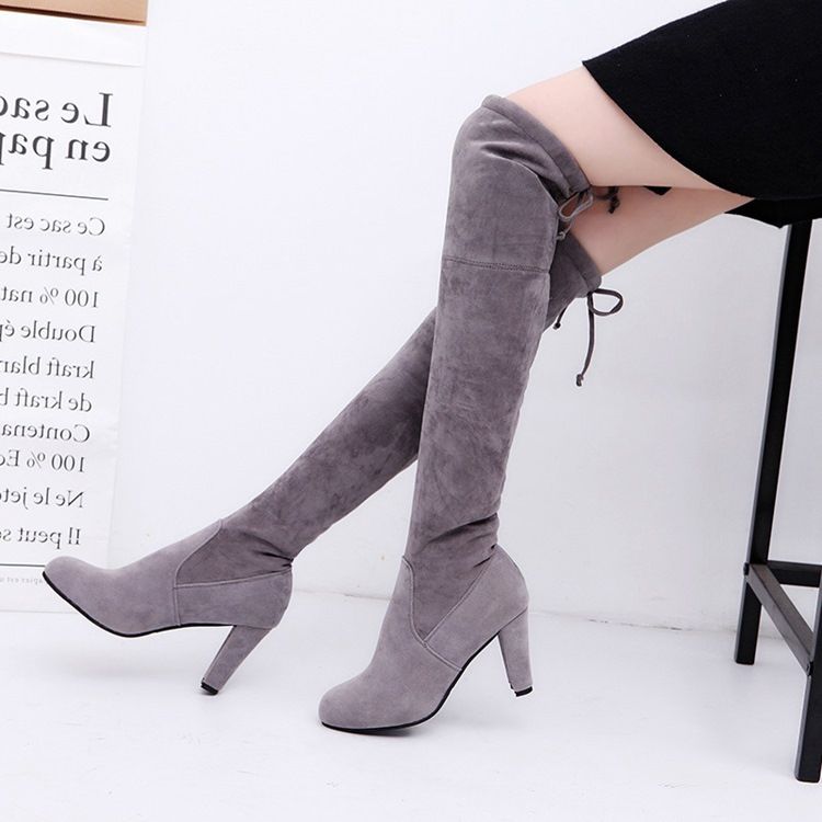 Chunky Heel Plain Round Toe Toe Knie High Boots For Kvinner