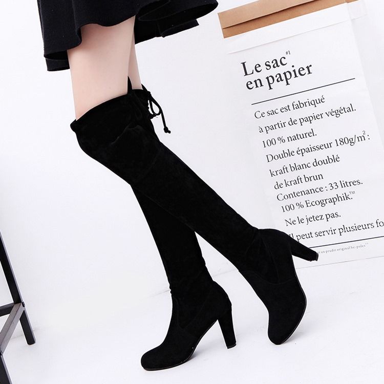 Chunky Heel Plain Round Toe Toe Knie High Boots For Kvinner