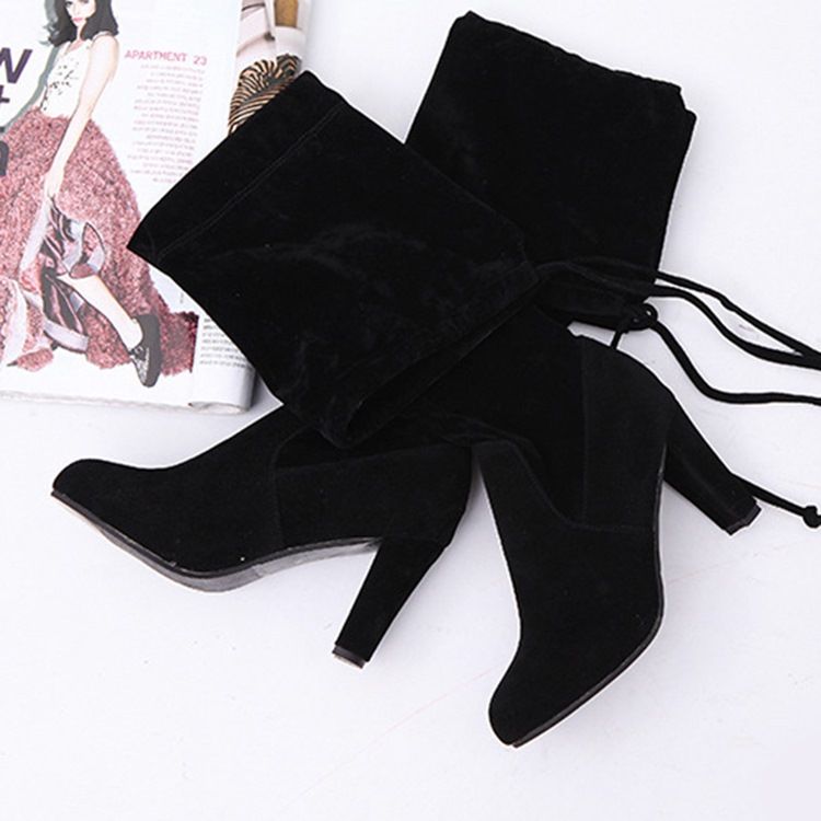 Chunky Heel Plain Round Toe Toe Knie High Boots For Kvinner