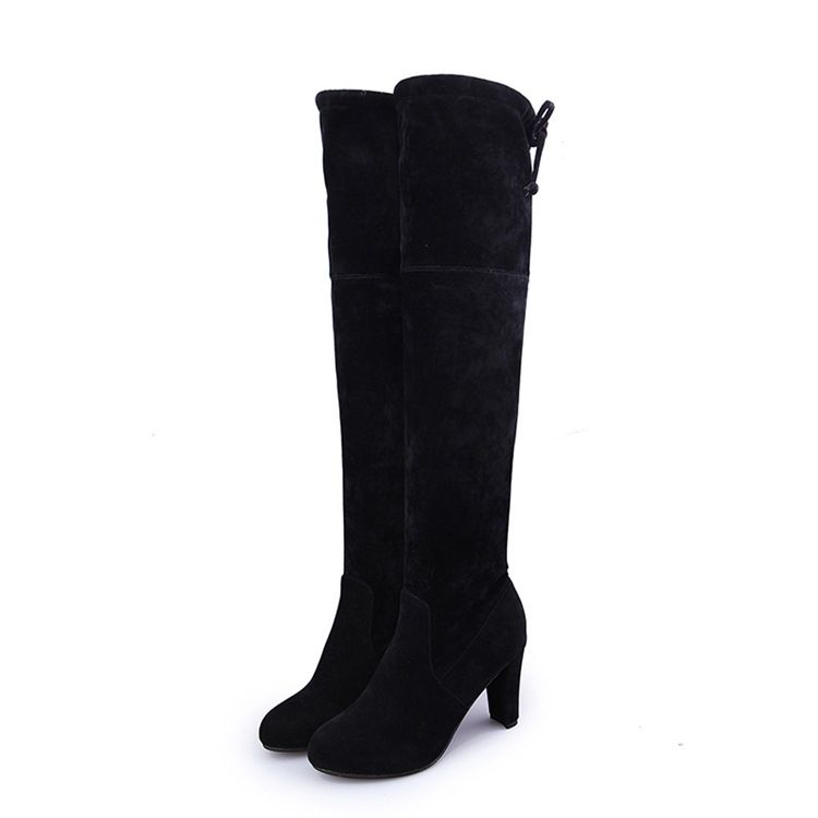 Chunky Heel Plain Round Toe Toe Knie High Boots For Kvinner