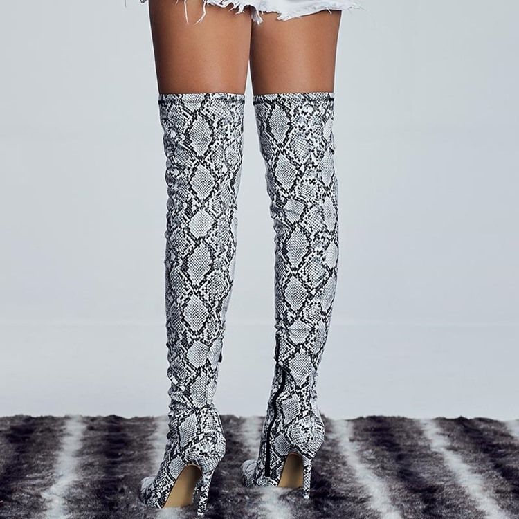 Color Block Stiletto Heel Zipper Knee High Boots For Kvinner