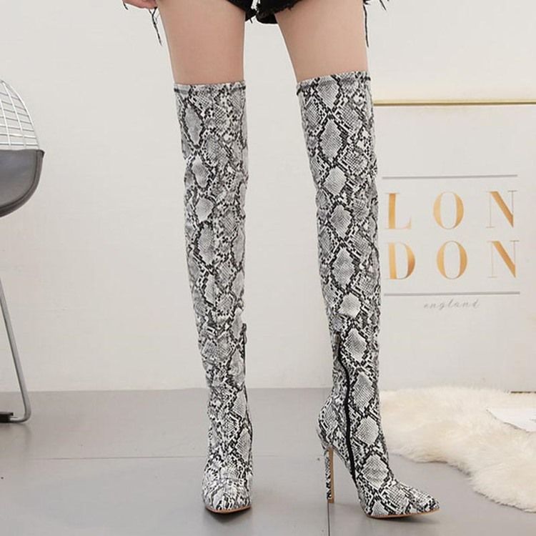 Color Block Stiletto Heel Zipper Knee High Boots For Kvinner