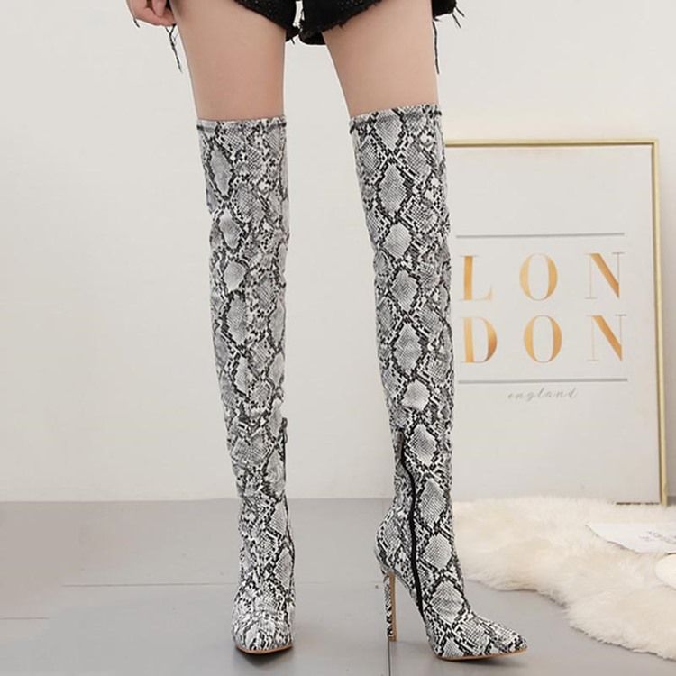 Color Block Stiletto Heel Zipper Knee High Boots For Kvinner