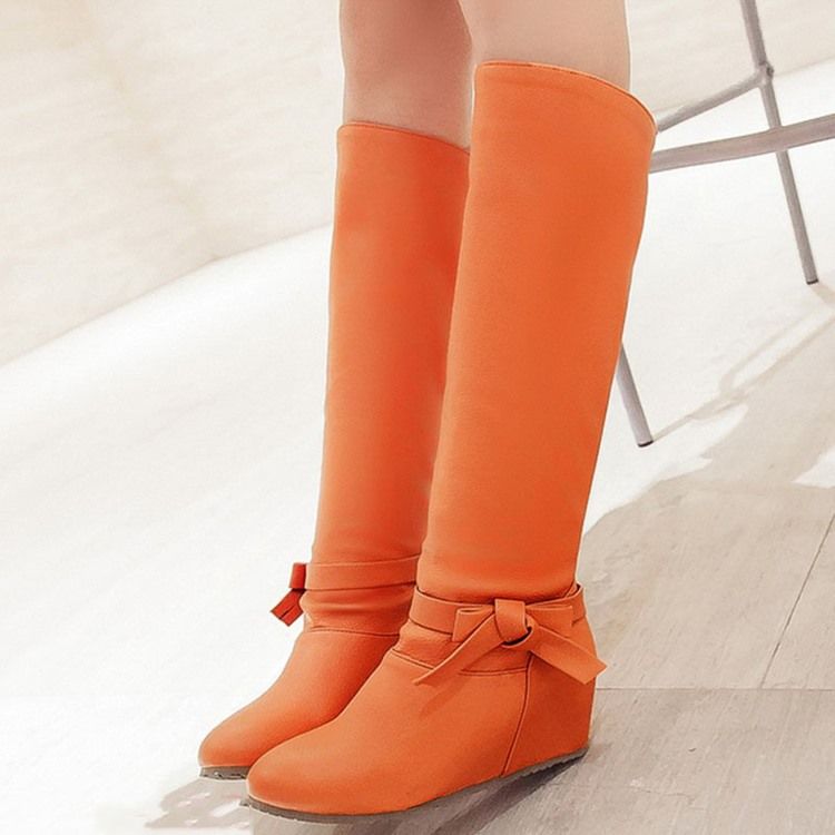 Dame Pu Bowknot Heel Heel Knie High Boots