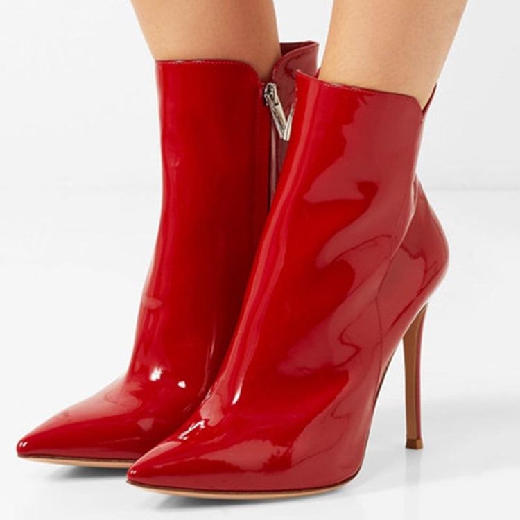 Damemote Red Pointed Toe Stiletto Heel Boots