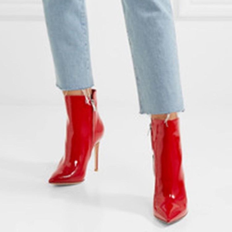 Damemote Red Pointed Toe Stiletto Heel Boots