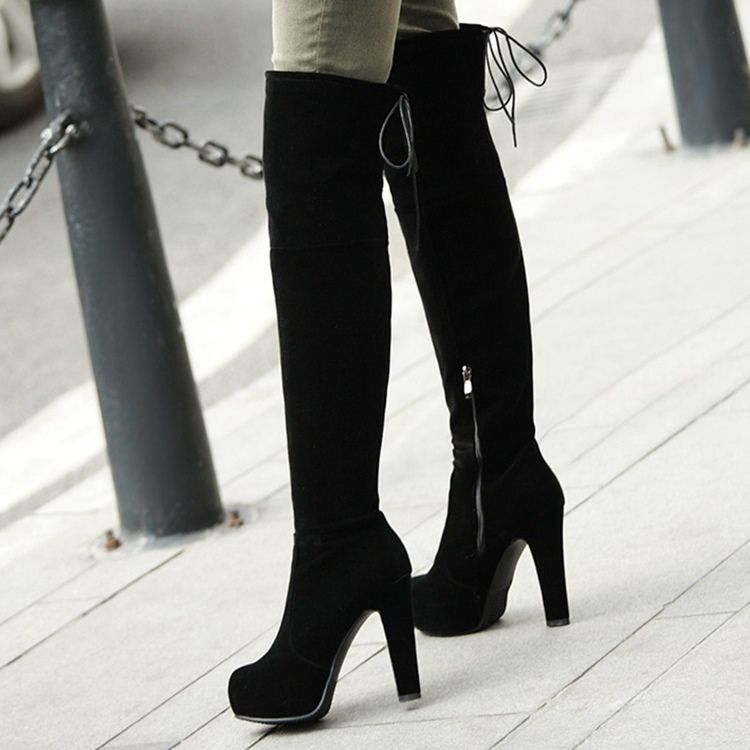 Elegant Lace-up Platform Chunky Heel Knie High Boots