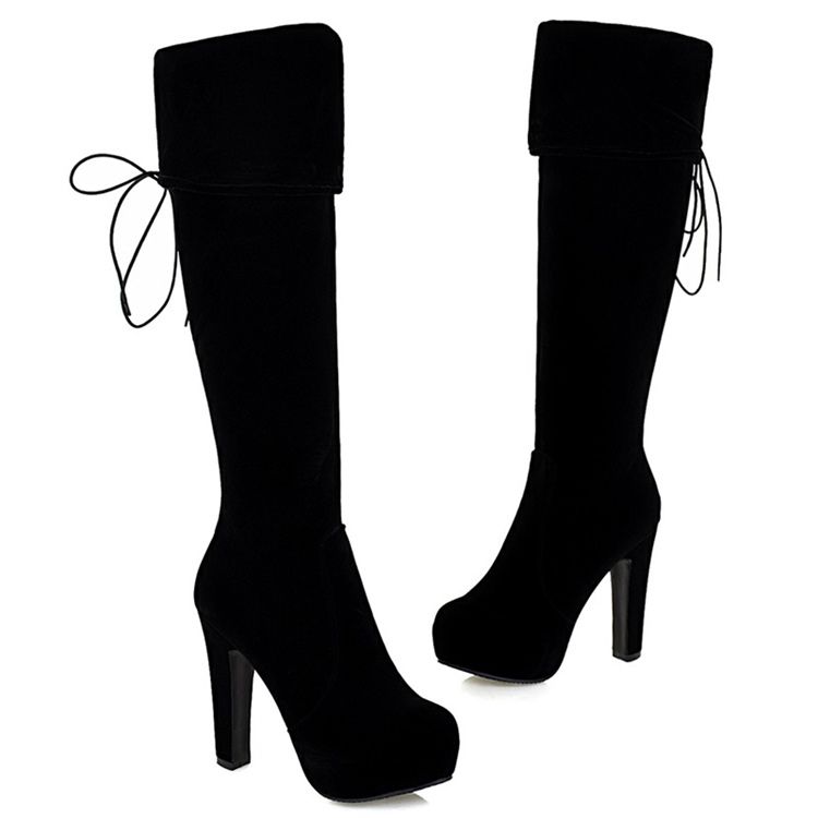 Elegant Lace-up Platform Chunky Heel Knie High Boots