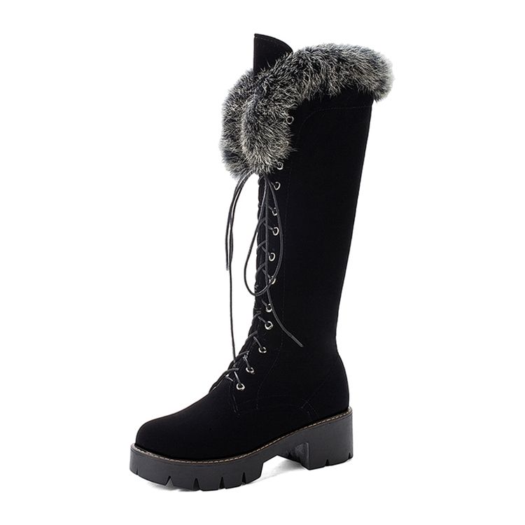 Faux Fur Round Toe Side Glidelås Damestøvler