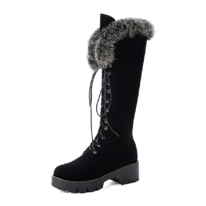 Faux Fur Round Toe Side Glidelås Damestøvler