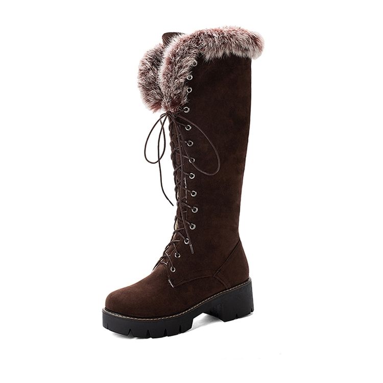 Faux Fur Round Toe Side Glidelås Damestøvler