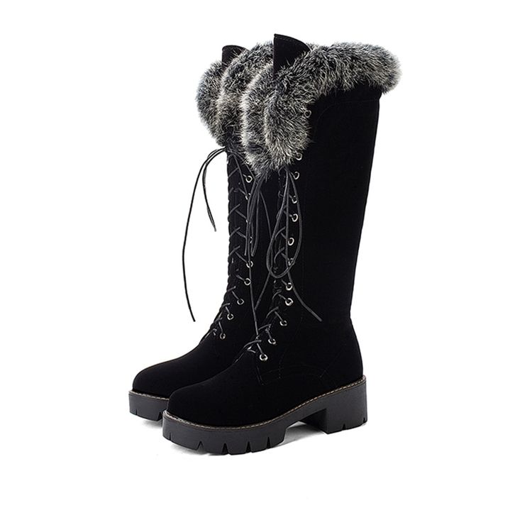 Faux Fur Round Toe Side Glidelås Damestøvler