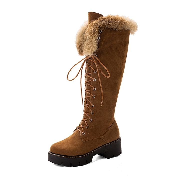 Faux Fur Round Toe Side Glidelås Damestøvler