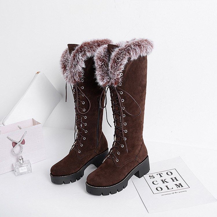 Faux Fur Round Toe Side Glidelås Damestøvler