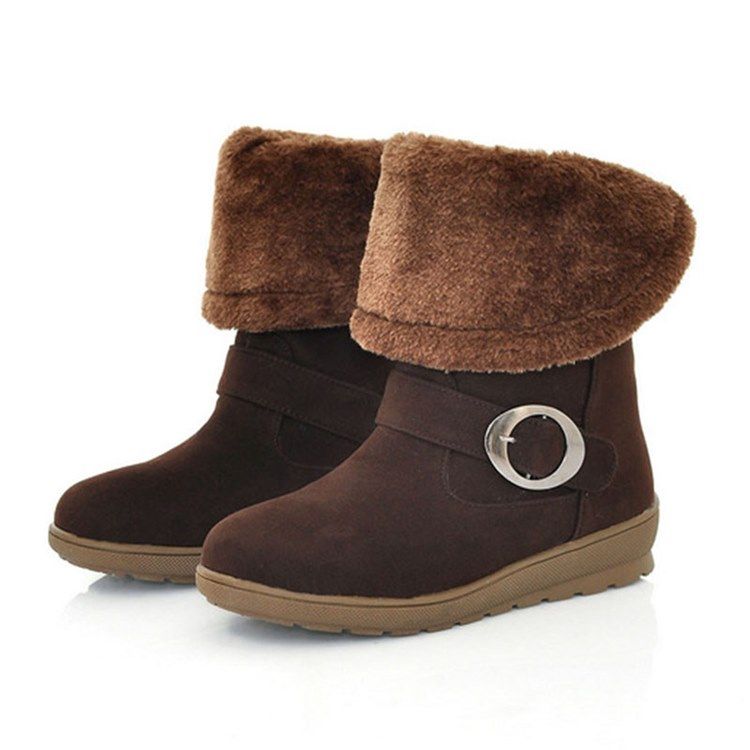 Faux Fur Slip-on Plain Round Toe Dame Snow Boots