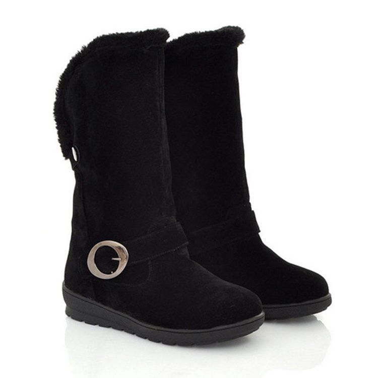 Faux Fur Slip-on Plain Round Toe Dame Snow Boots