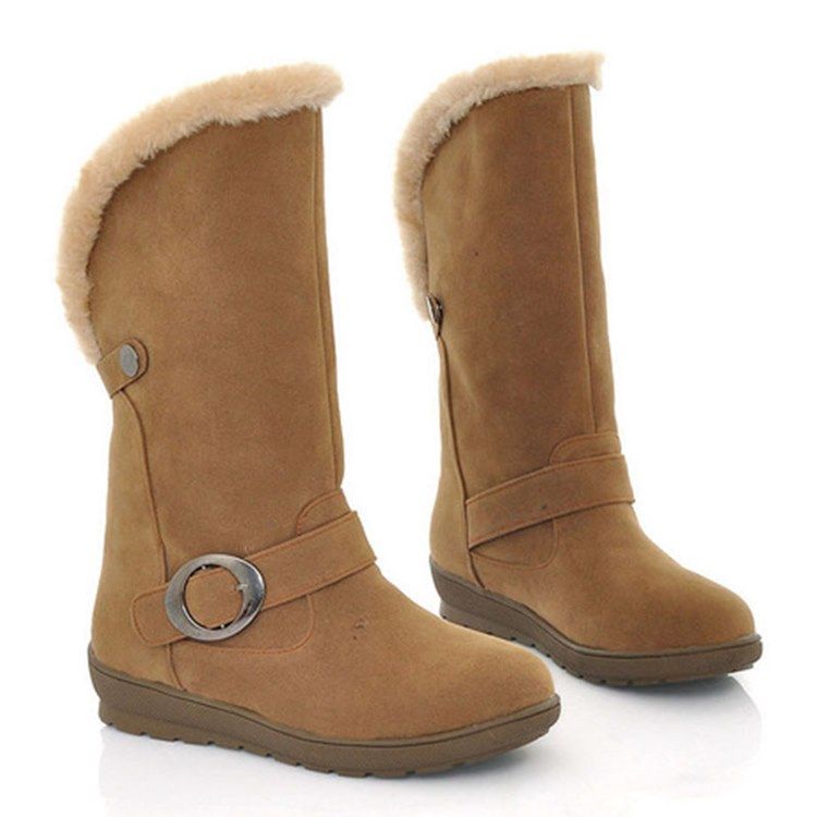 Faux Fur Slip-on Plain Round Toe Dame Snow Boots