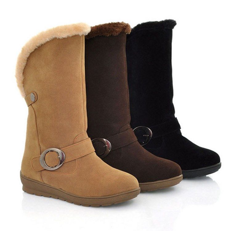 Faux Fur Slip-on Plain Round Toe Dame Snow Boots