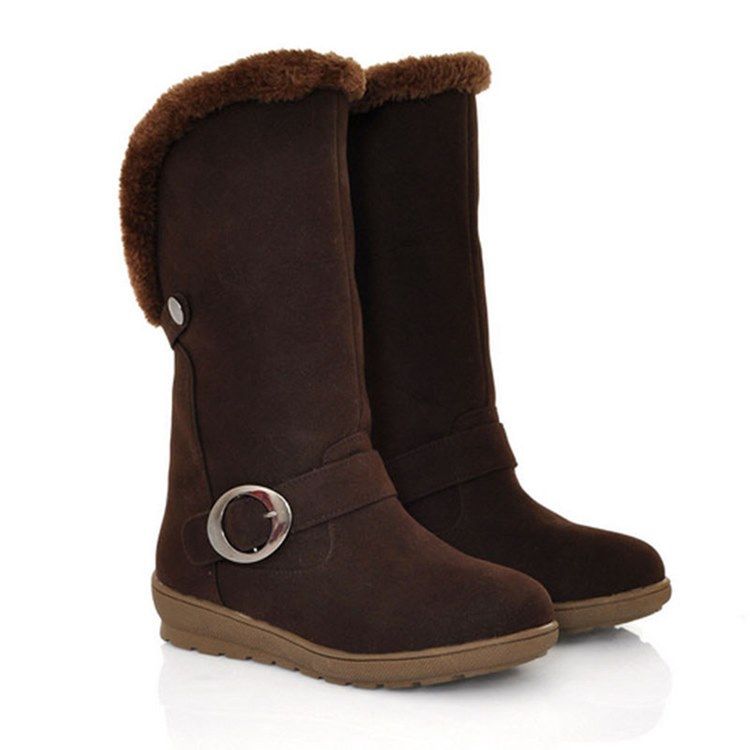 Faux Fur Slip-on Plain Round Toe Dame Snow Boots