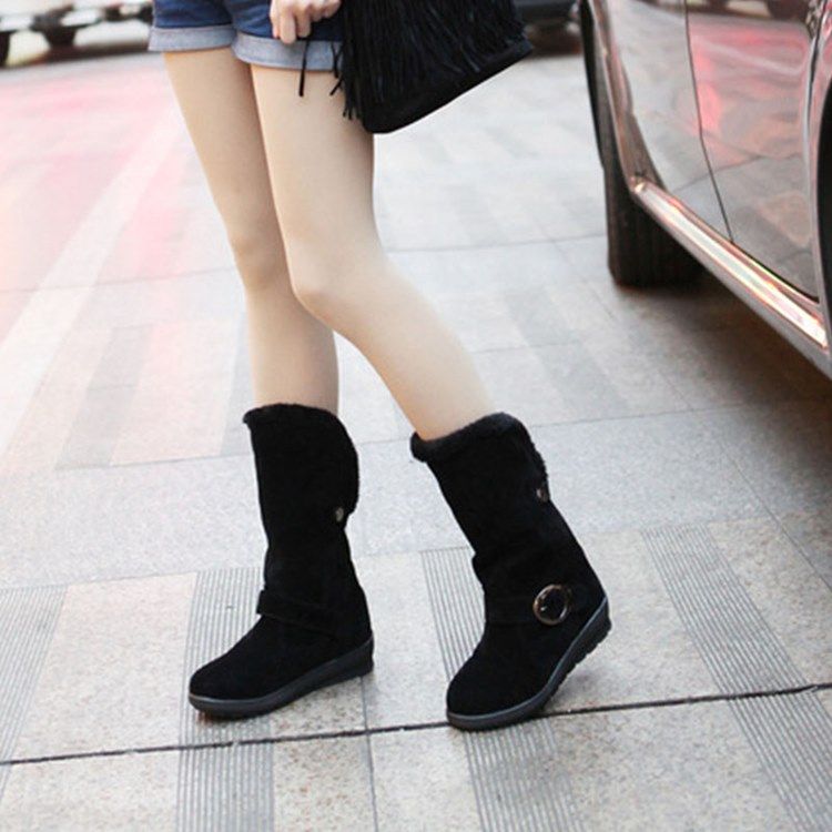 Faux Fur Slip-on Plain Round Toe Dame Snow Boots