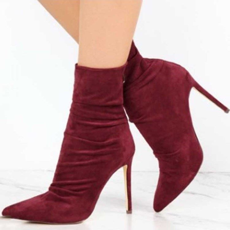 Faux Suede Back Zip Pointed Toe Stiletto Heel Dame Ankelstøvler