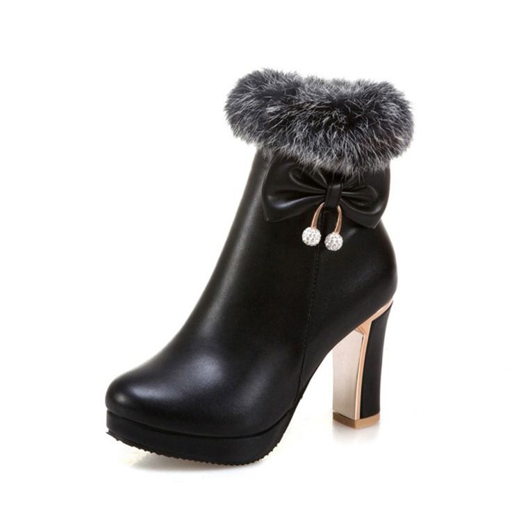 Fuzzy Bowknot Decorated Platform High Heel Boots For Kvinner