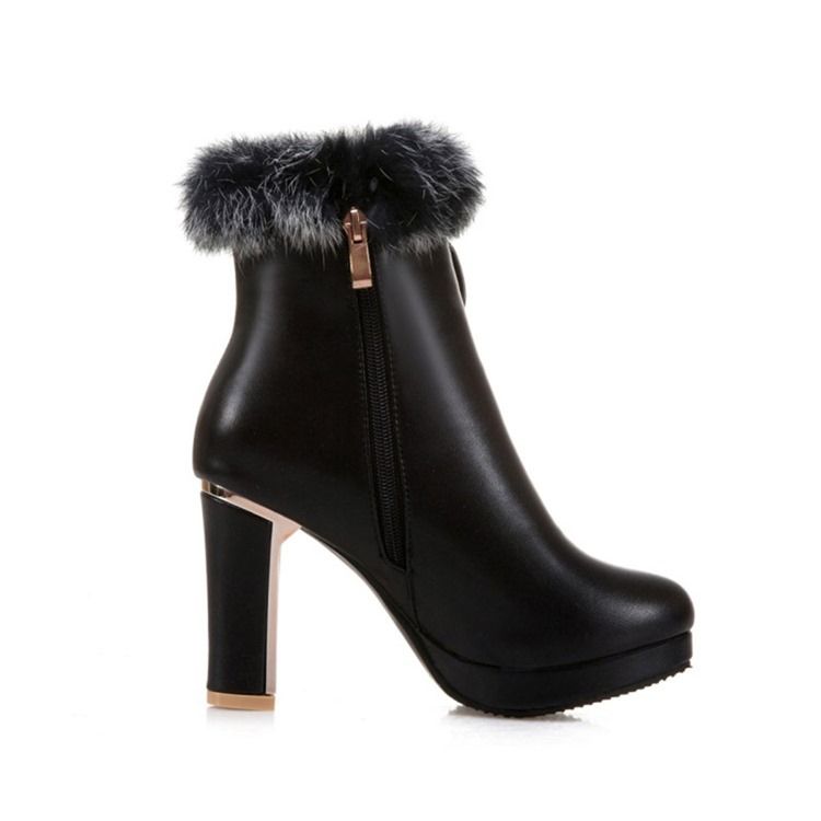 Fuzzy Bowknot Decorated Platform High Heel Boots For Kvinner