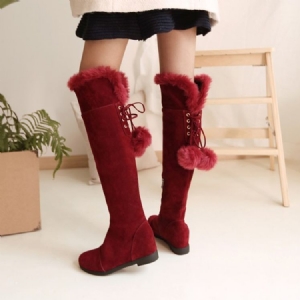 Fuzzy Pompon Plain Knee High Boots For Kvinner