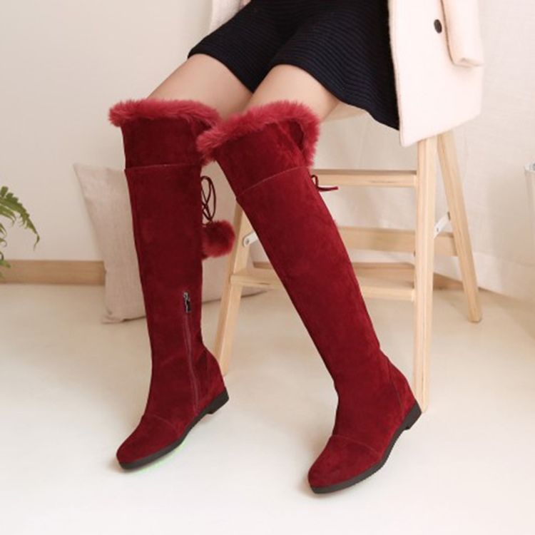 Fuzzy Pompon Plain Knee High Boots For Kvinner