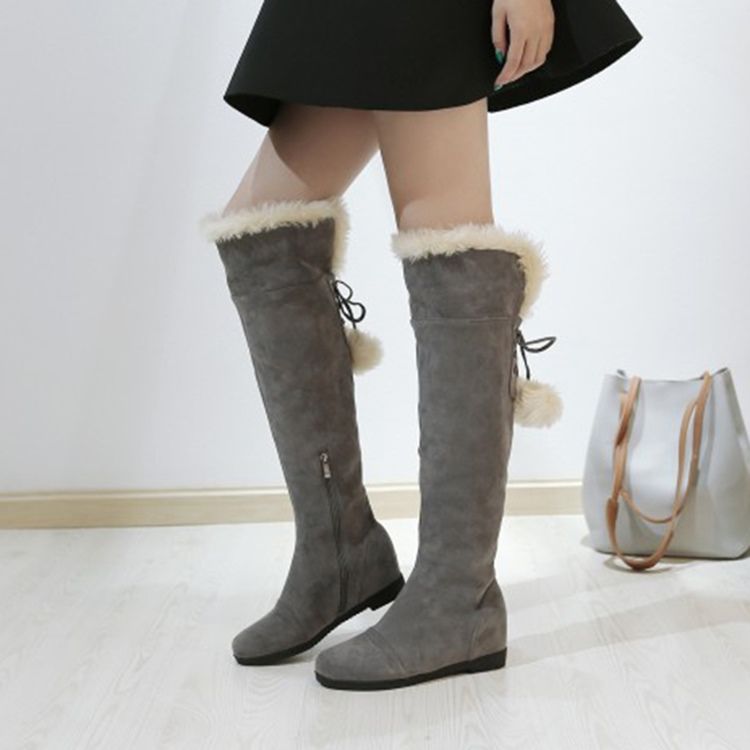 Fuzzy Pompon Plain Knee High Boots For Kvinner