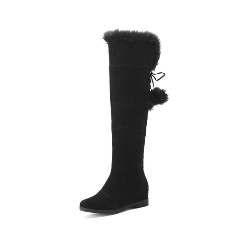 Fuzzy Pompon Plain Knee High Boots For Kvinner