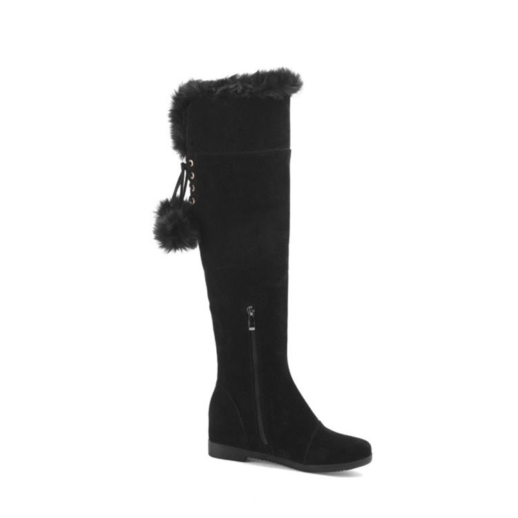 Fuzzy Pompon Plain Knee High Boots For Kvinner