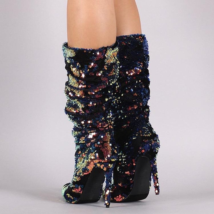 Glitterring Gradient Slip-on Stiletto Heel Boots For Kvinner