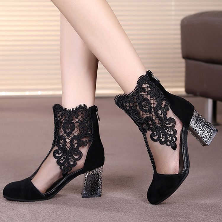 Kvinner Broderi Blomstret Rhinestone Blonder High Heel Boots