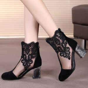 Kvinner Broderi Blomstret Rhinestone Blonder High Heel Boots