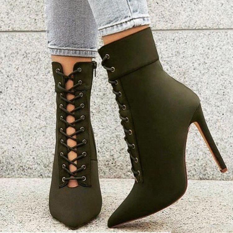 Kvinner Hollow Cross Strap Vanlige High Heel Boots