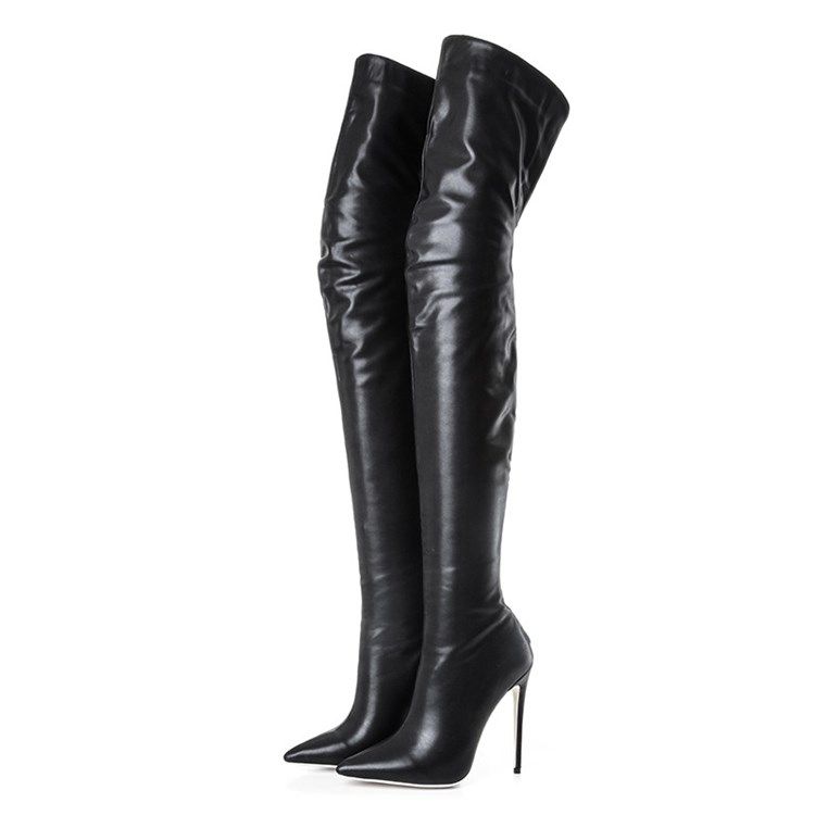 Kvinner Plain Back Zip Pointed Toe Short Floss Boots