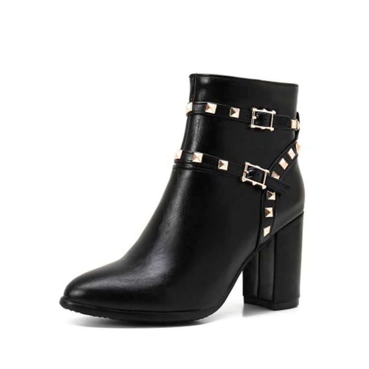 Kvinner Rivet Plain Side Glidelås Chunky Heel Boots