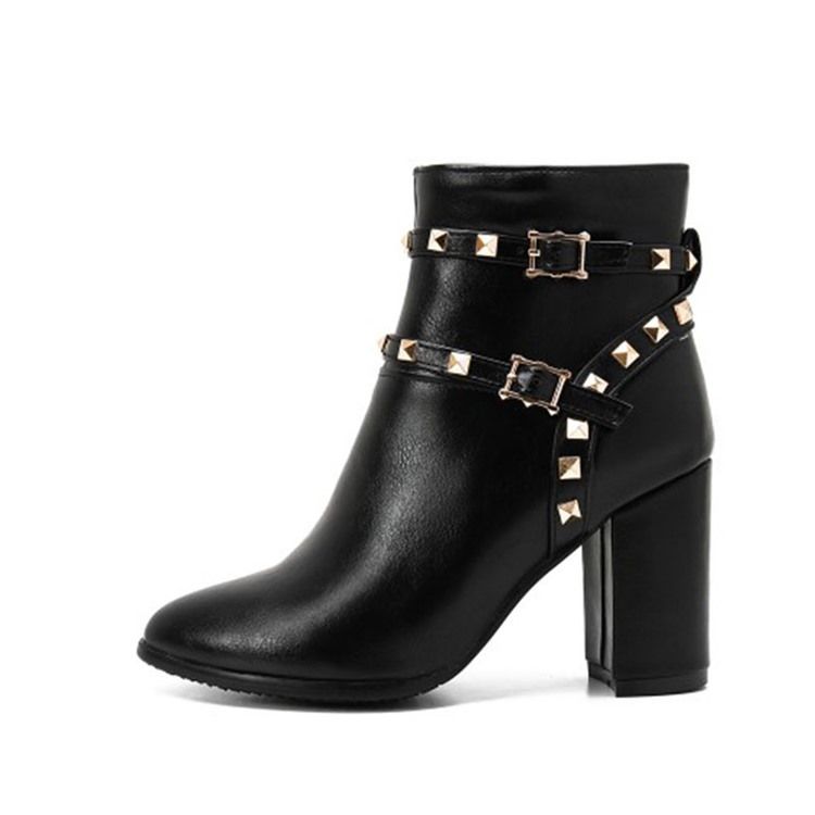 Kvinner Rivet Plain Side Glidelås Chunky Heel Boots