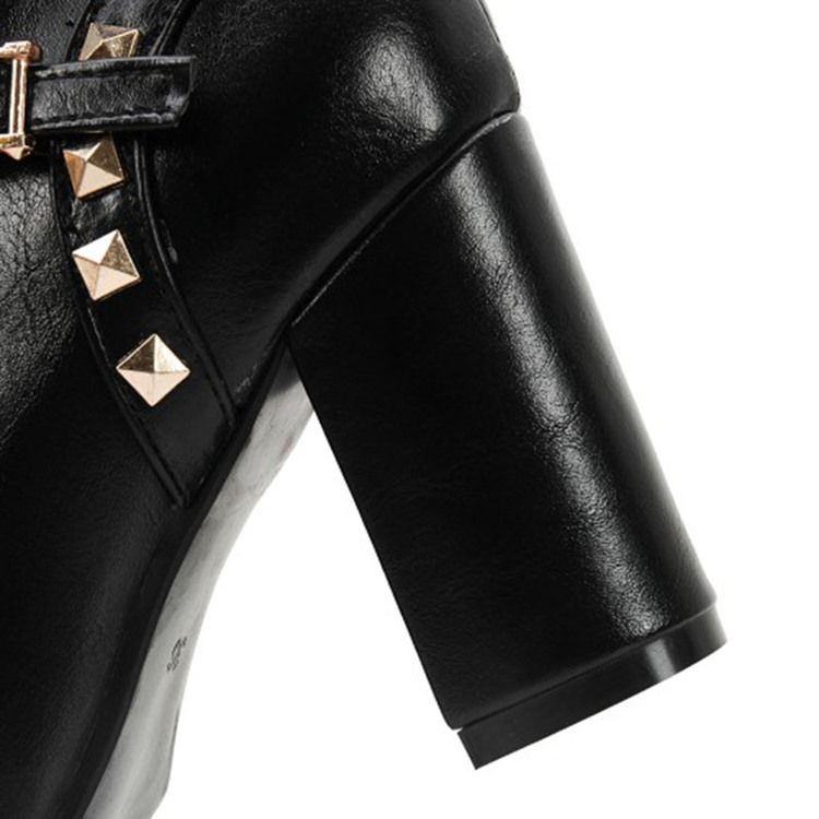 Kvinner Rivet Plain Side Glidelås Chunky Heel Boots