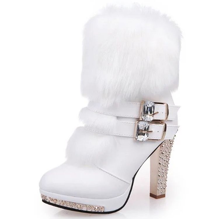 Kvinner Sjarmerende Furry Side Glidelås High Heel Boots