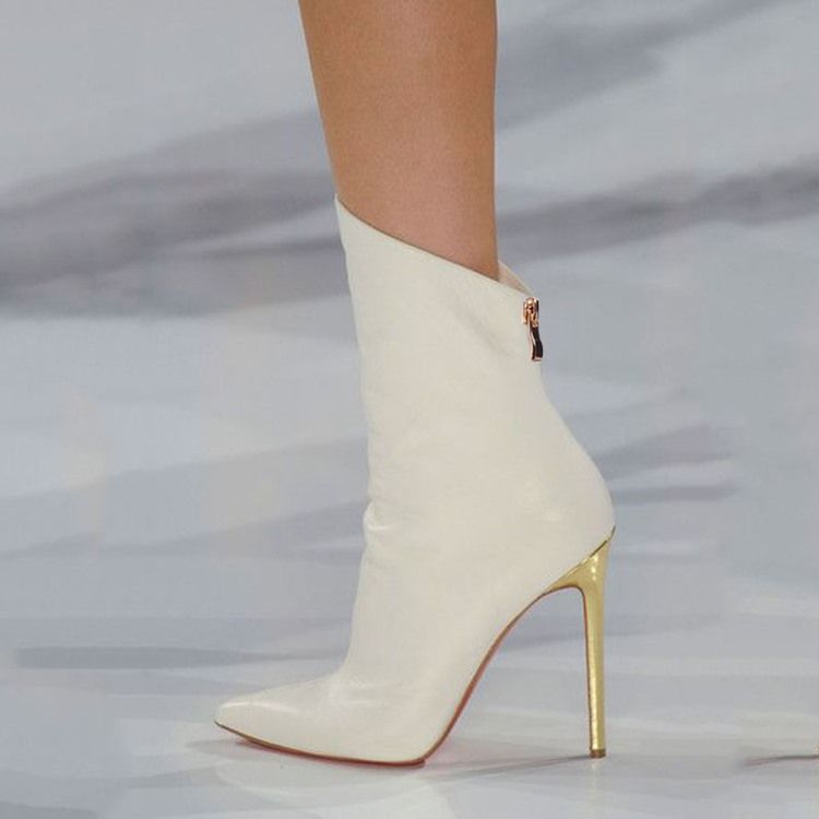 Kvinner White Point Toe Ultra High Heel Boots