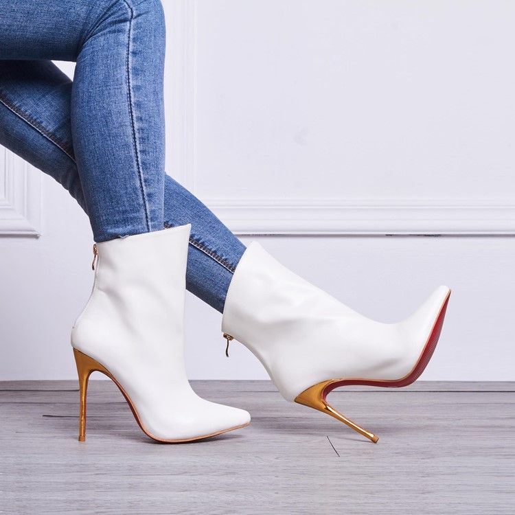 Kvinner White Point Toe Ultra High Heel Boots