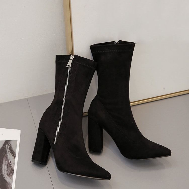 Kvinners Plain Chunky Heel Side Glidelås Ankelstøvler