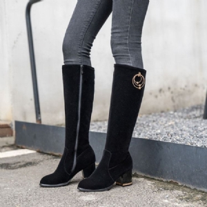 Kvinners Stor Hæl Side Glidelås Korte Floss Knee High Boots